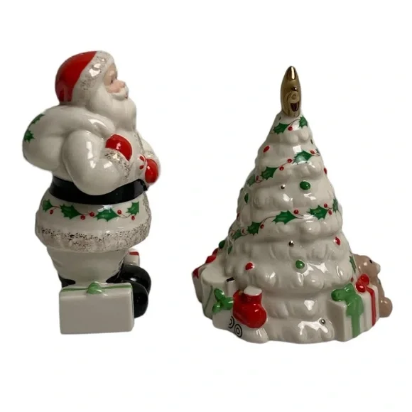 Vintage Lenox Christmas Tree Santa Claus Salt And Pepper Shakers Holiday Table - Picture 2 of 12